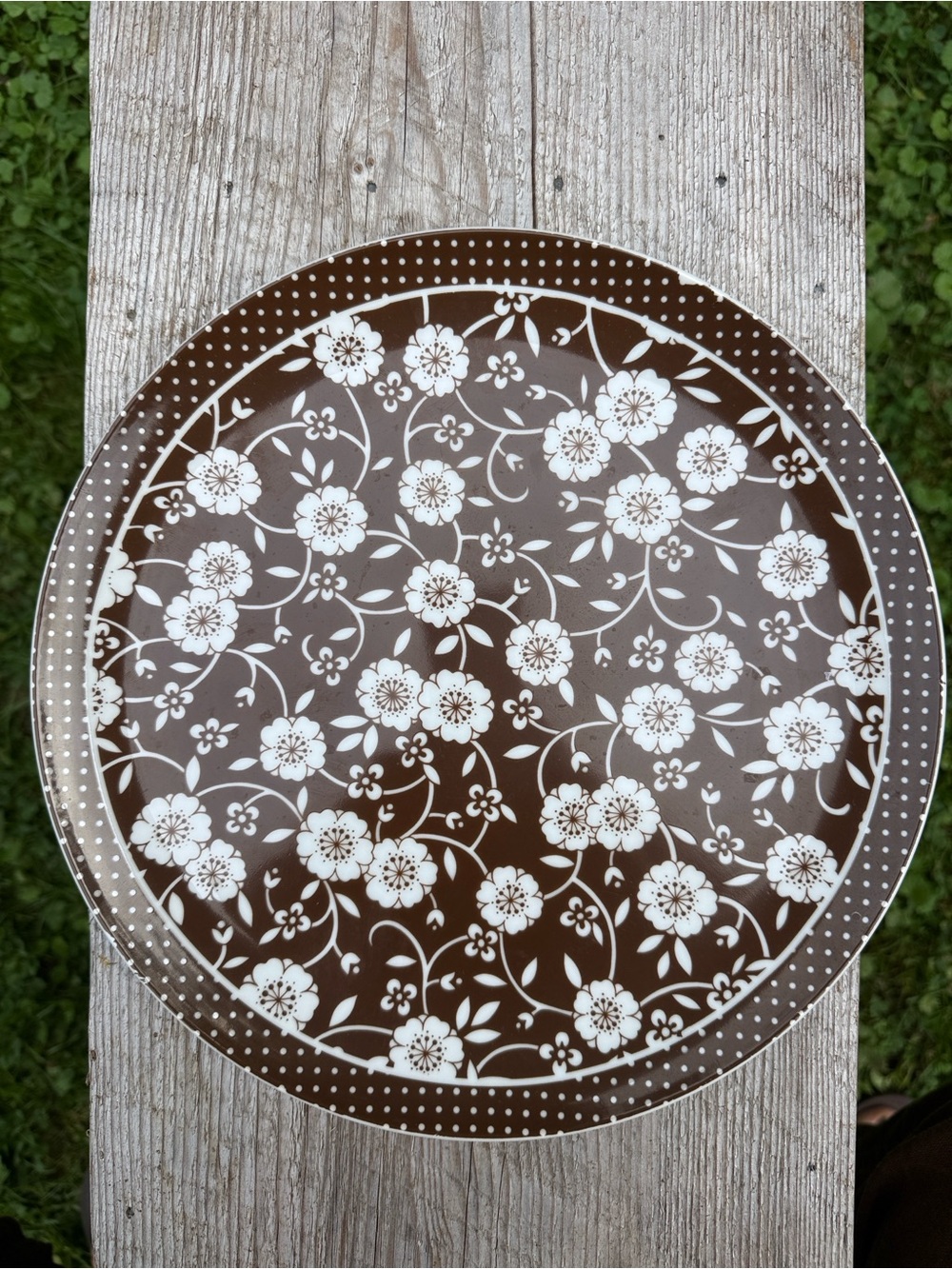 Vintage MCM Shafford Brown White Floral Calicot Dinner Plate
